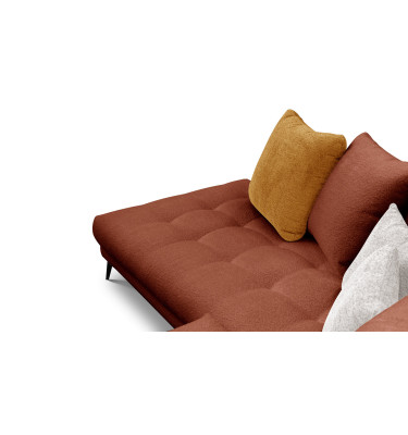 Canapé d'angle 5 places CALME, tissu orange foncé et écru