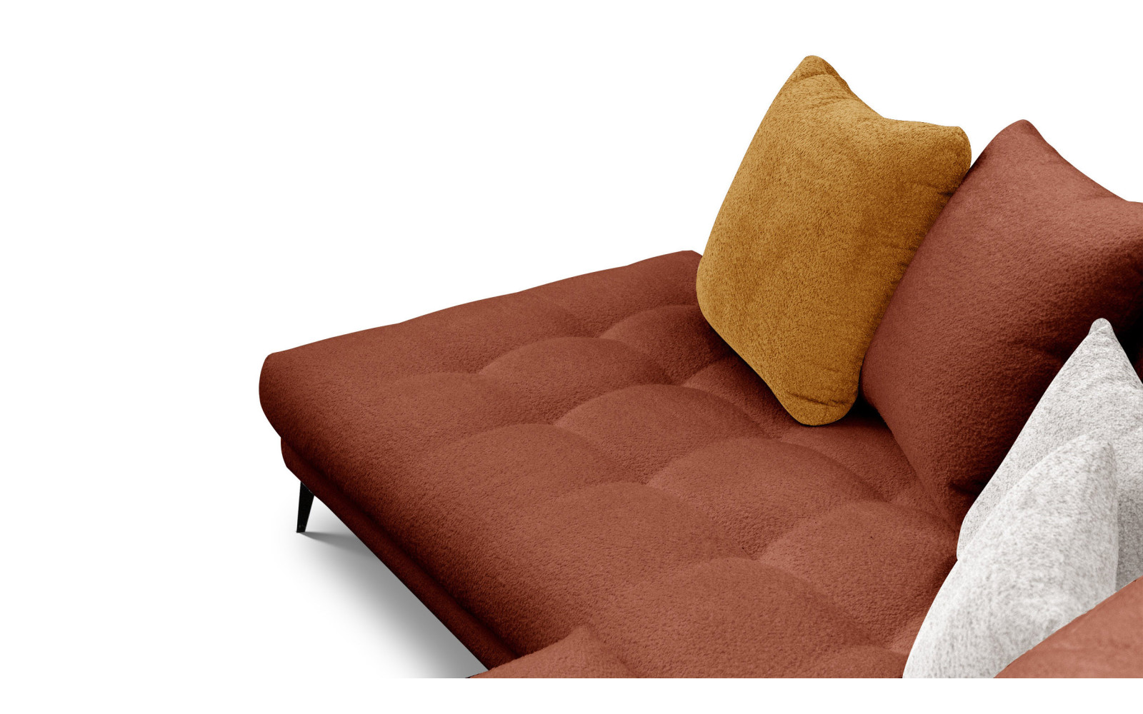 Canapé d'angle 5 places CALME, tissu orange foncé et écru