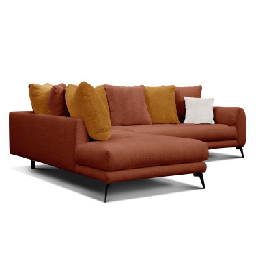 Canapé d'angle 5 places CALME, tissu orange foncé et écru