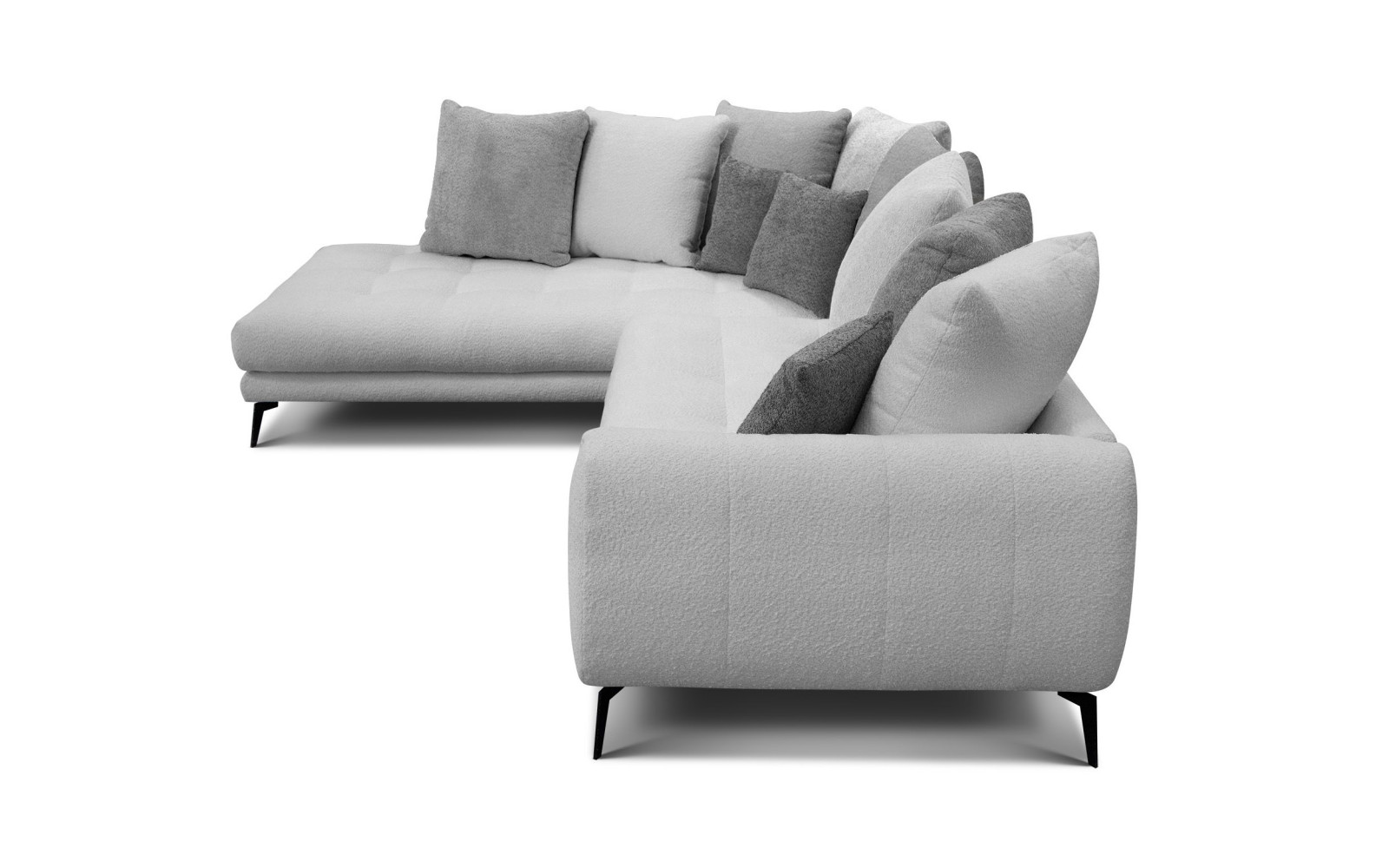 Canapé d'angle 5 places CALME, tissu gris clair et gris foncé