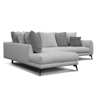Canapé d'angle 5 places CALME, tissu gris clair et gris foncé