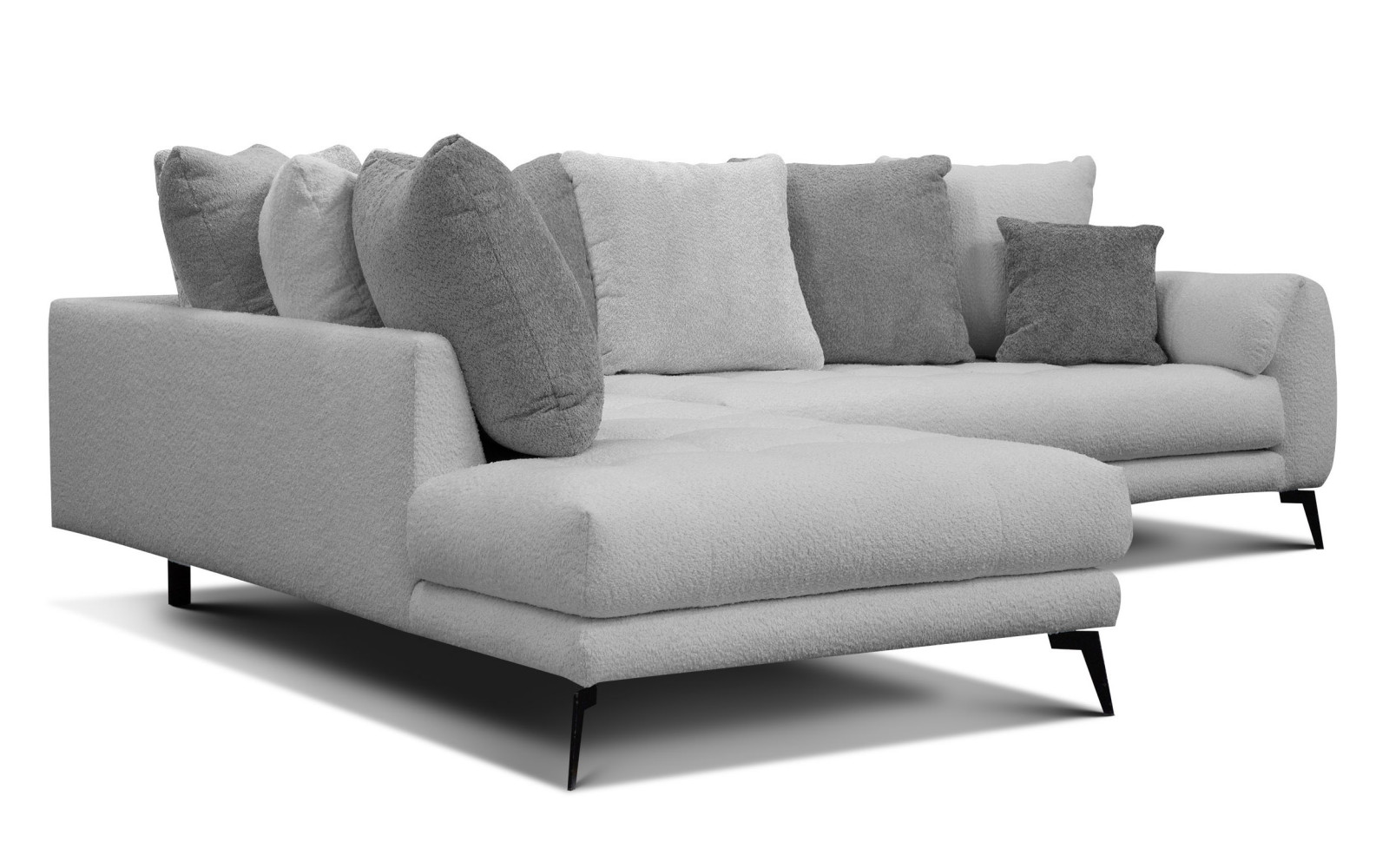 Canapé d'angle 5 places CALME, tissu gris clair et gris foncé