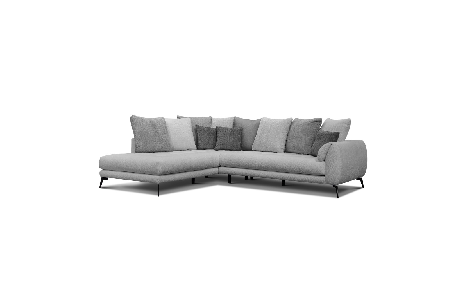 Canapé d'angle 5 places CALME, tissu gris clair et gris foncé