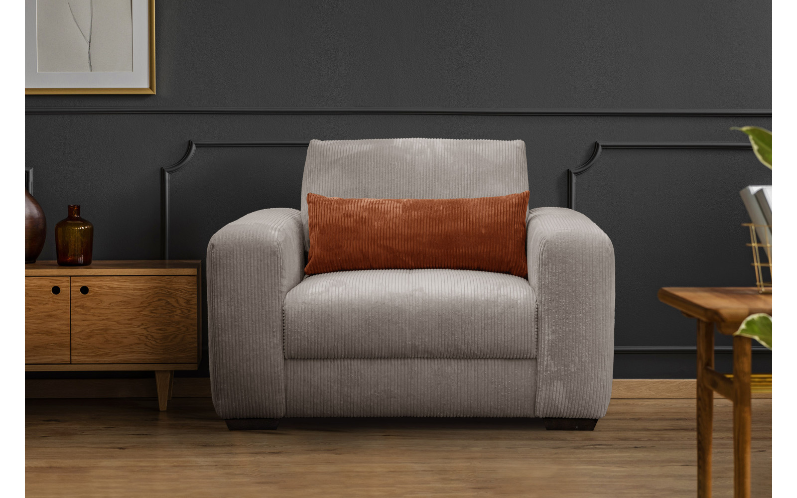 Fauteuil en velours côtelé OLI, taupe