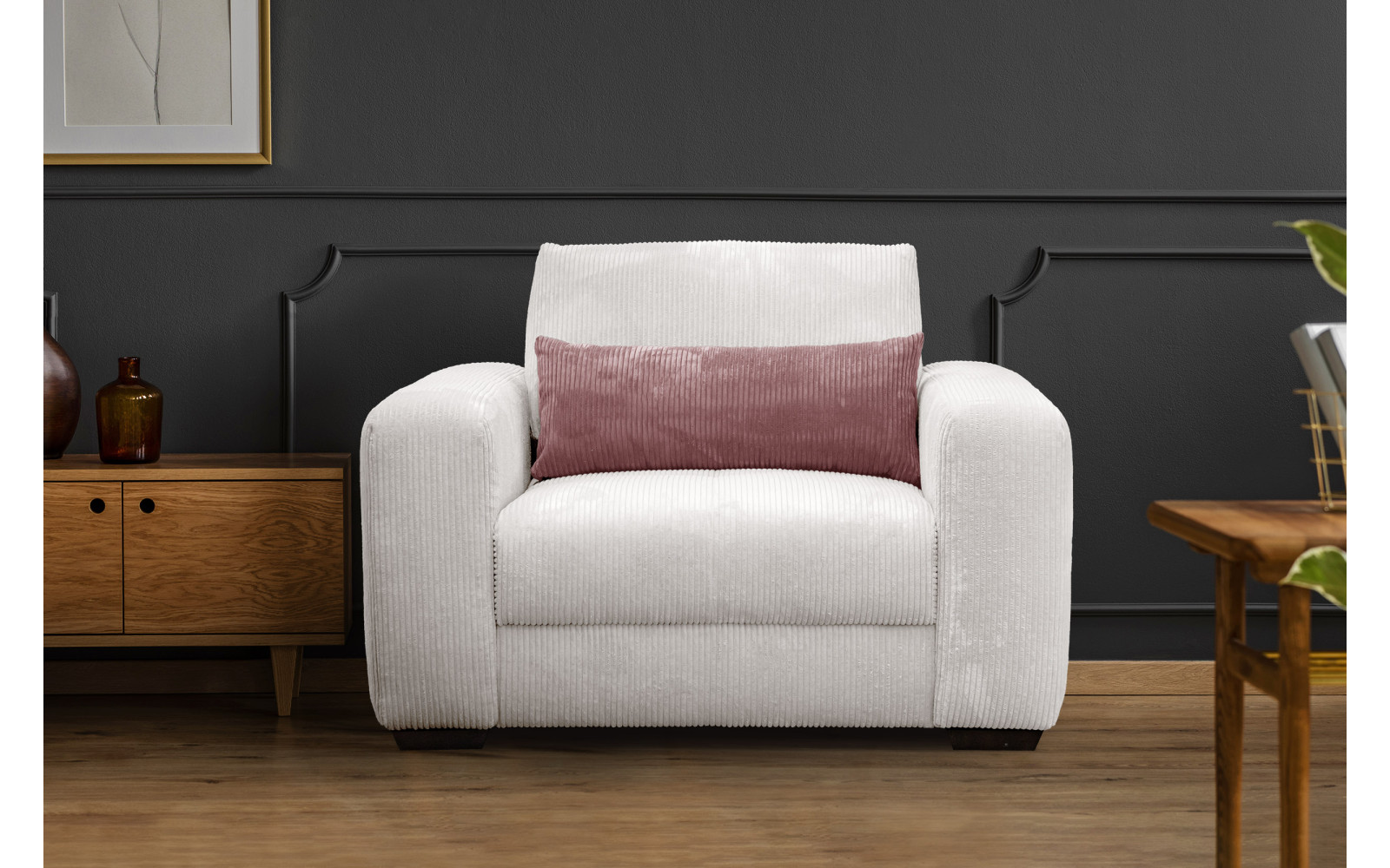 Fauteuil en velours côtelé OLI, blanc cassé