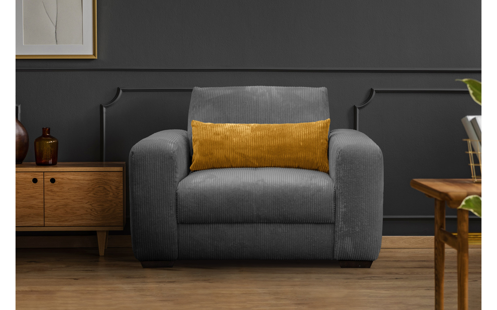 Fauteuil en velours côtelé OLI, gris foncé