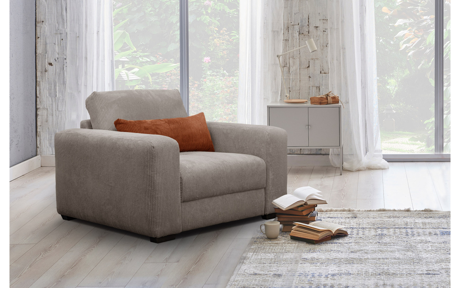 Fauteuil en velours côtelé OLI, taupe