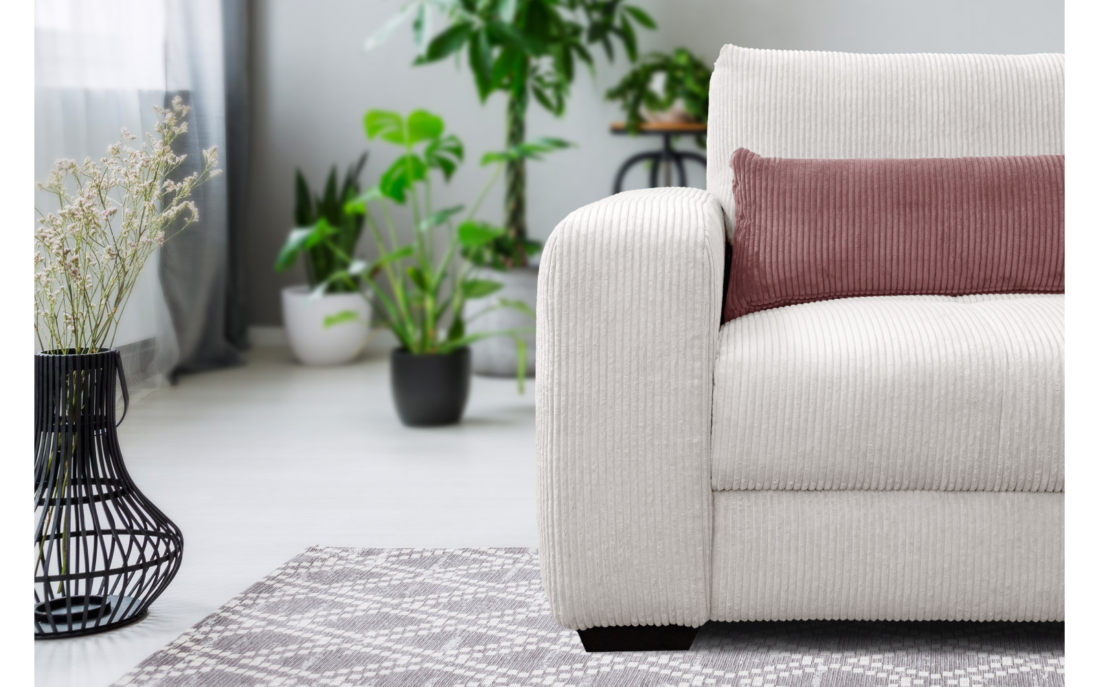 Fauteuil en velours côtelé OLI, blanc cassé