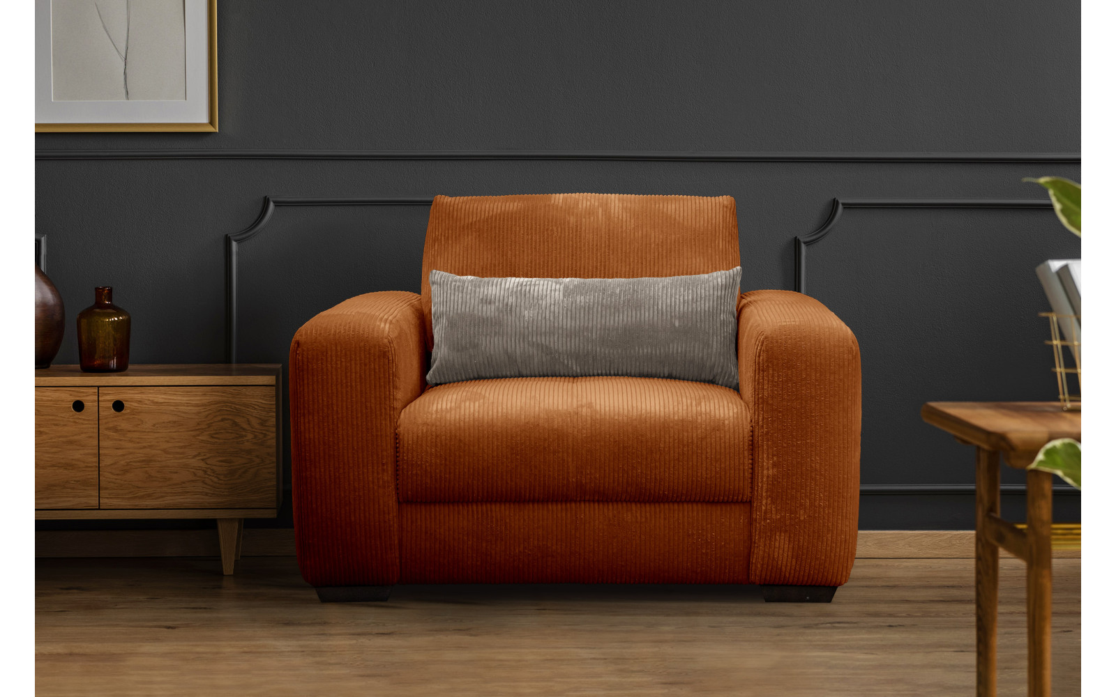 Fauteuil en velours côtelé OLI, orange