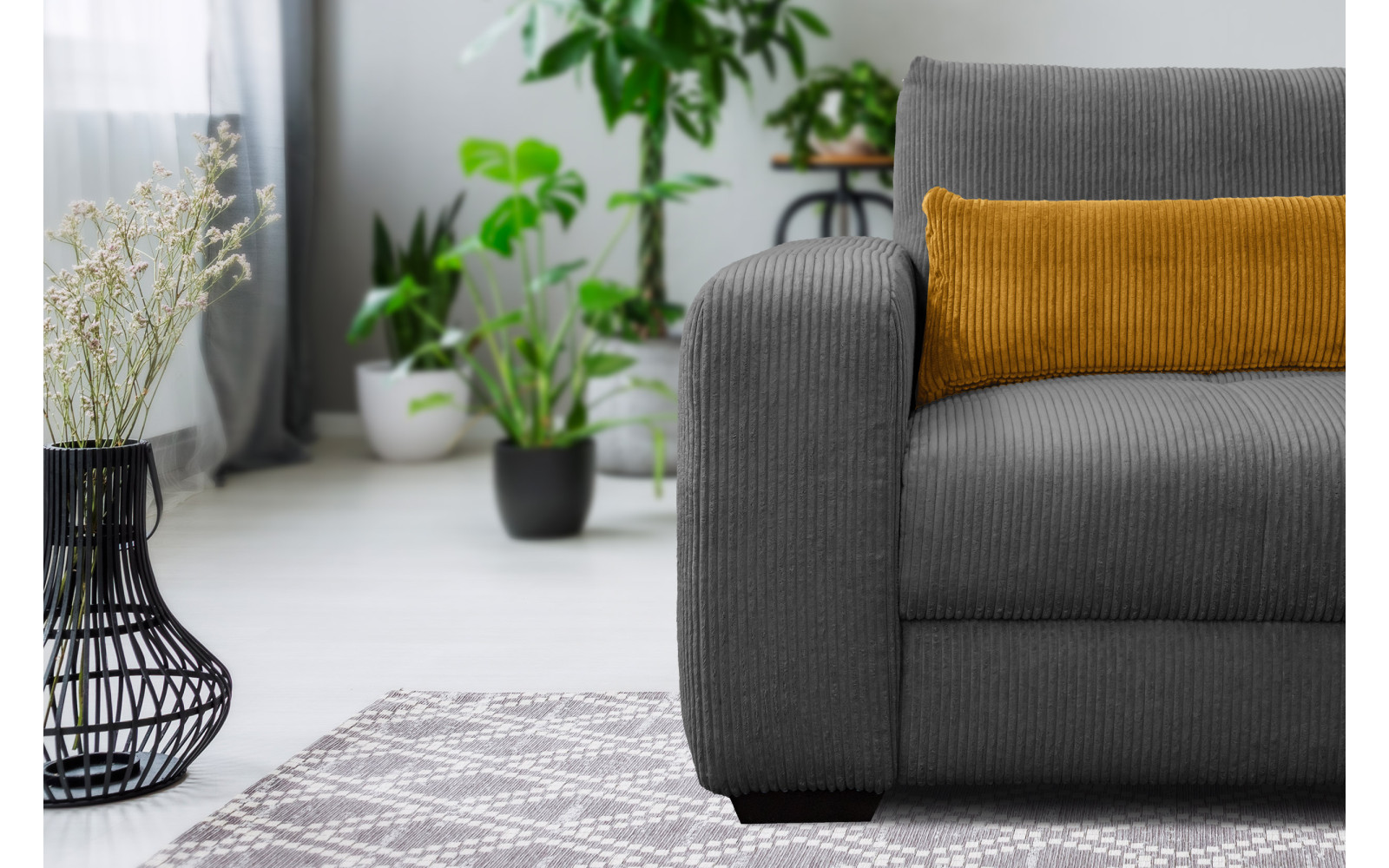 Fauteuil en velours côtelé OLI, gris foncé