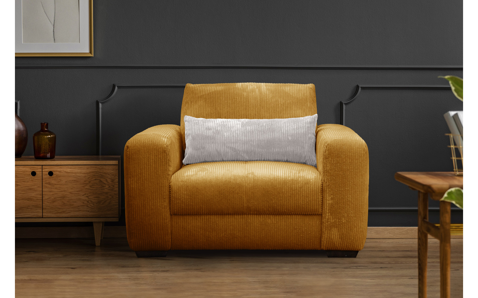 Fauteuil en velours côtelé OLI, jaune foncé