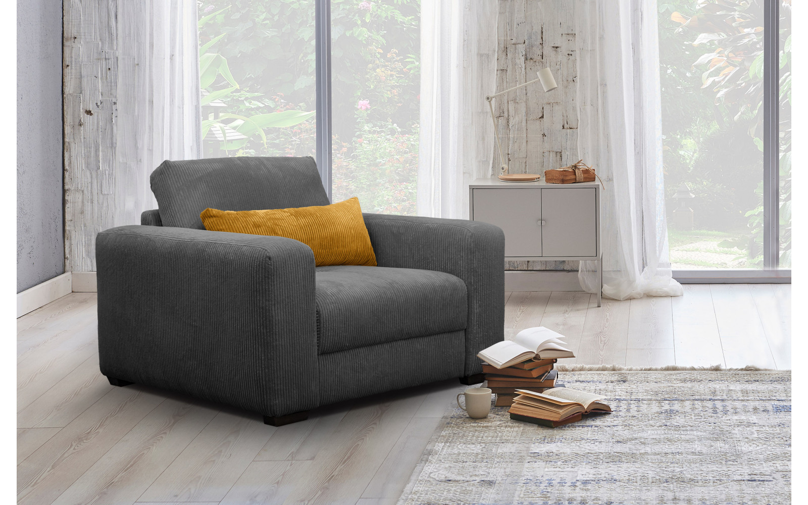 Fauteuil en velours côtelé OLI, gris foncé