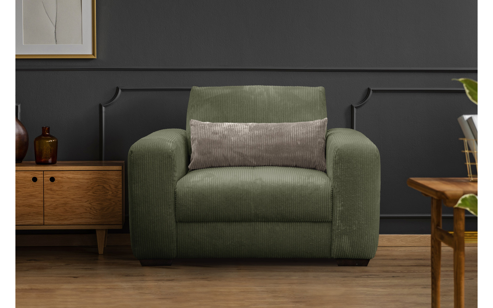 Fauteuil en velours côtelé OLI, olive