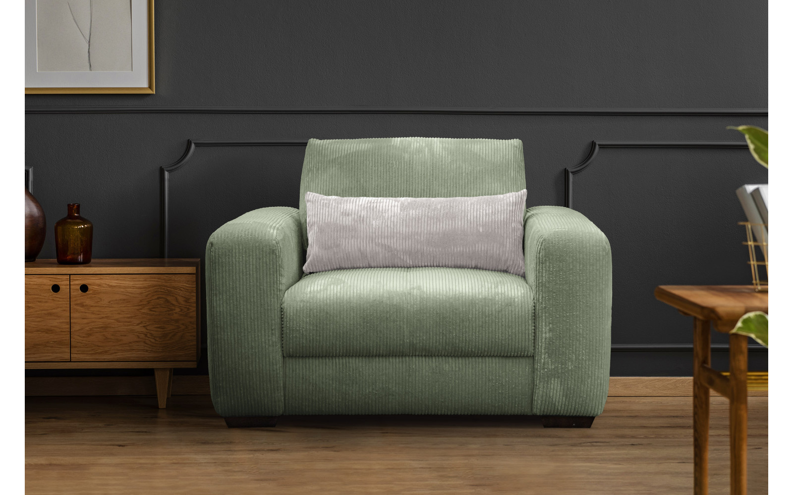 Fauteuil en velours côtelé OLI, sauge