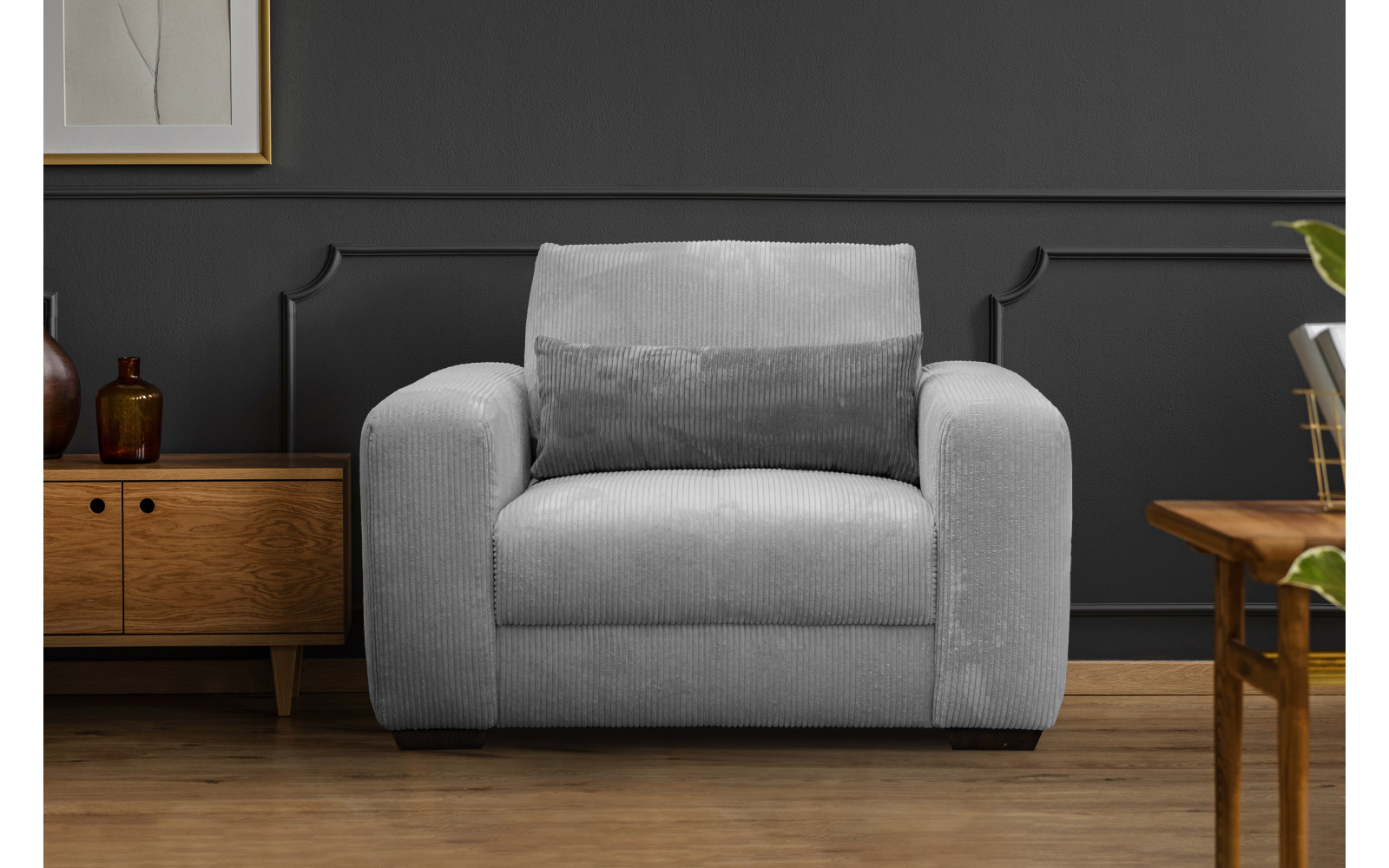 Fauteuil en velours côtelé OLI, gris clair