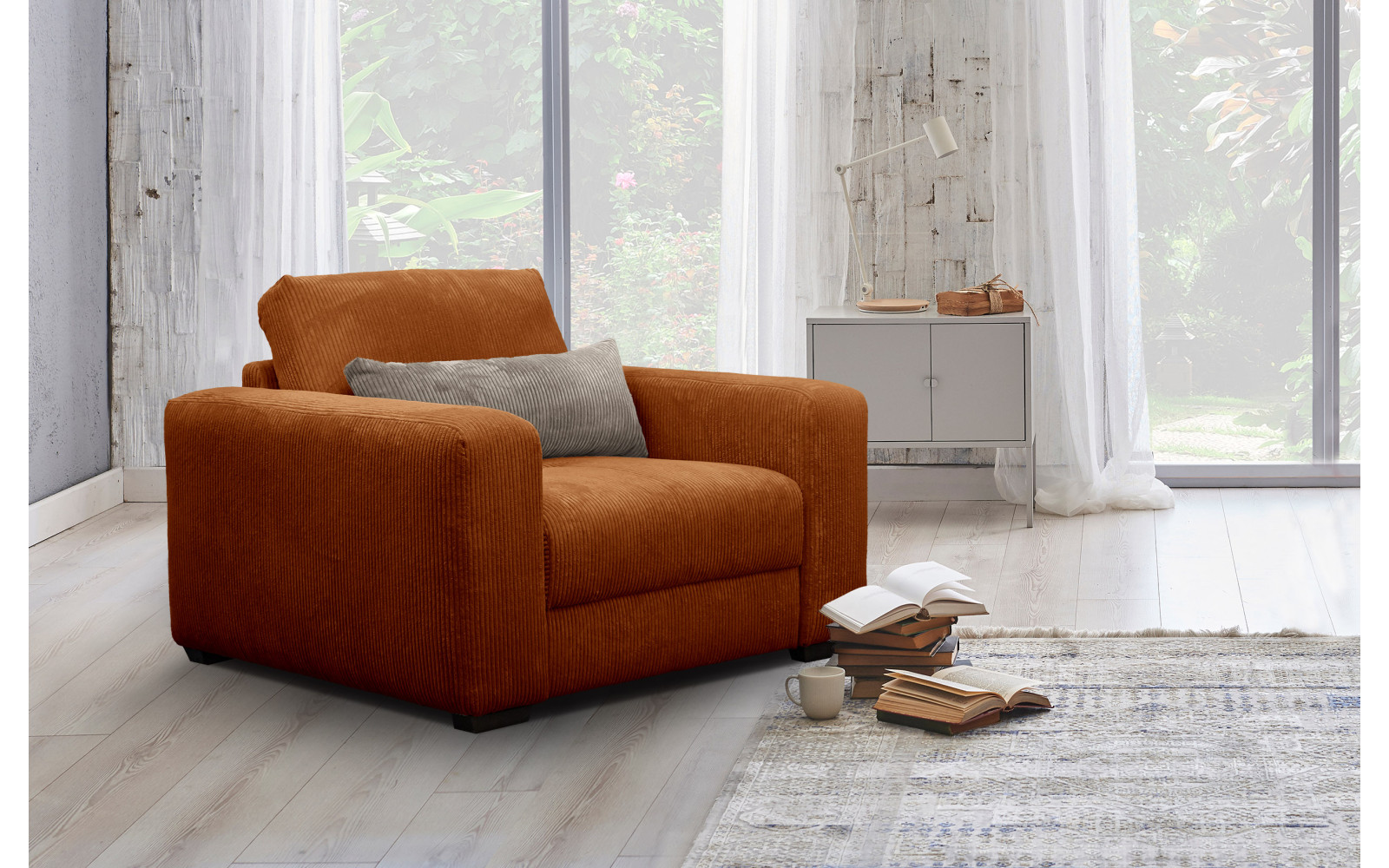 Fauteuil en velours côtelé OLI, orange