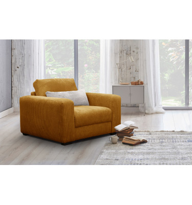 Fauteuil en velours côtelé OLI, jaune foncé