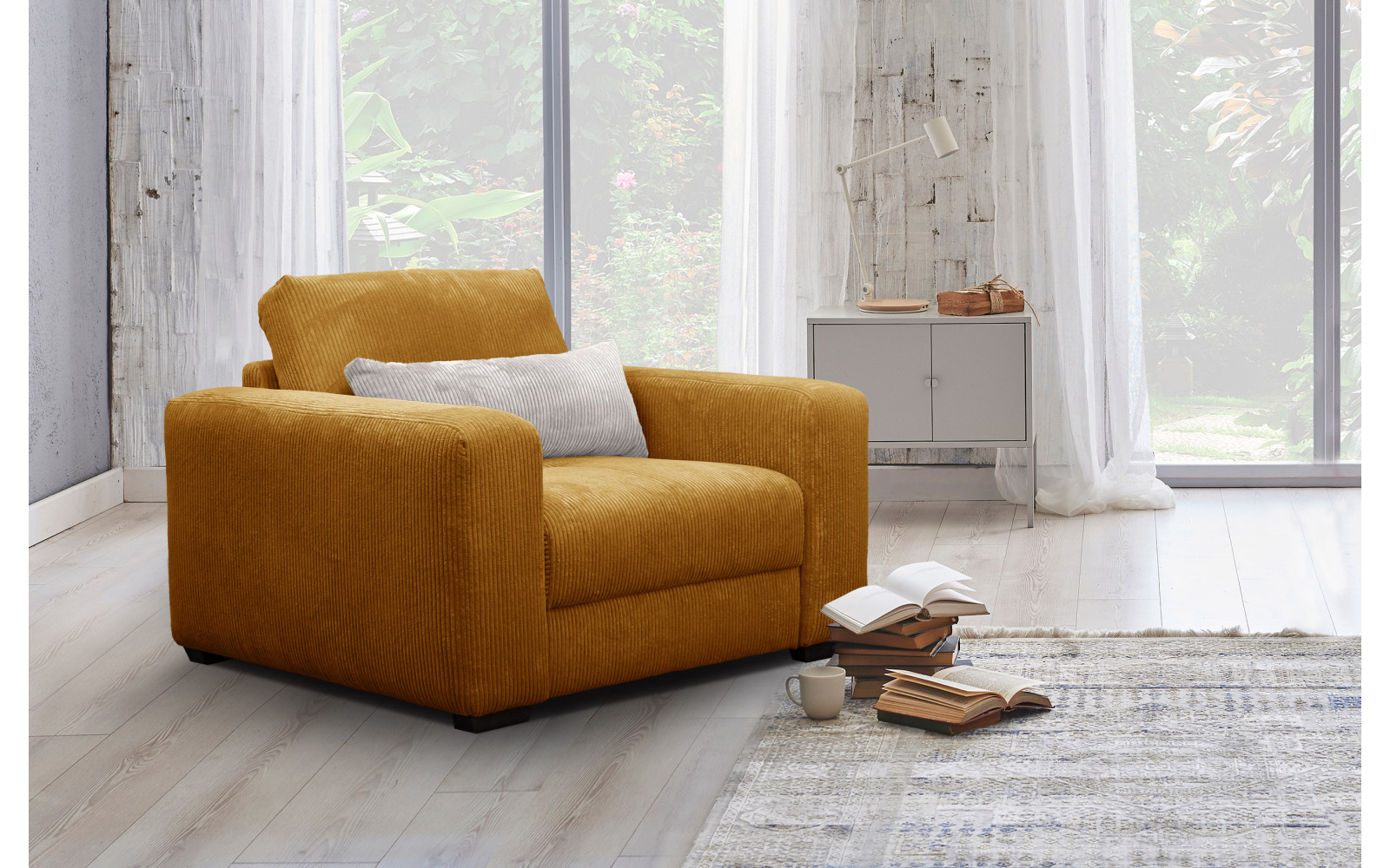 Fauteuil en velours côtelé OLI, jaune foncé