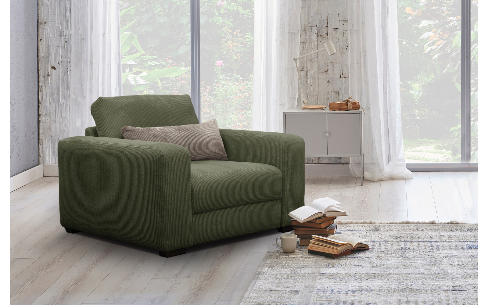 Fauteuil en velours côtelé OLI, olive