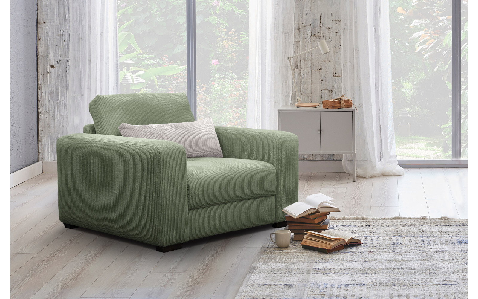 Fauteuil en velours côtelé OLI, sauge