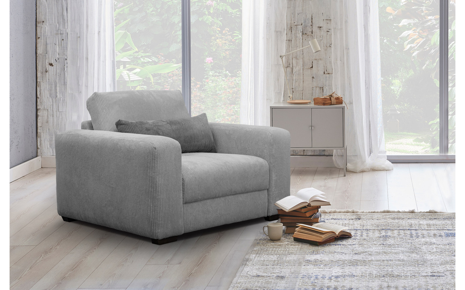 Fauteuil en velours côtelé OLI, gris clair