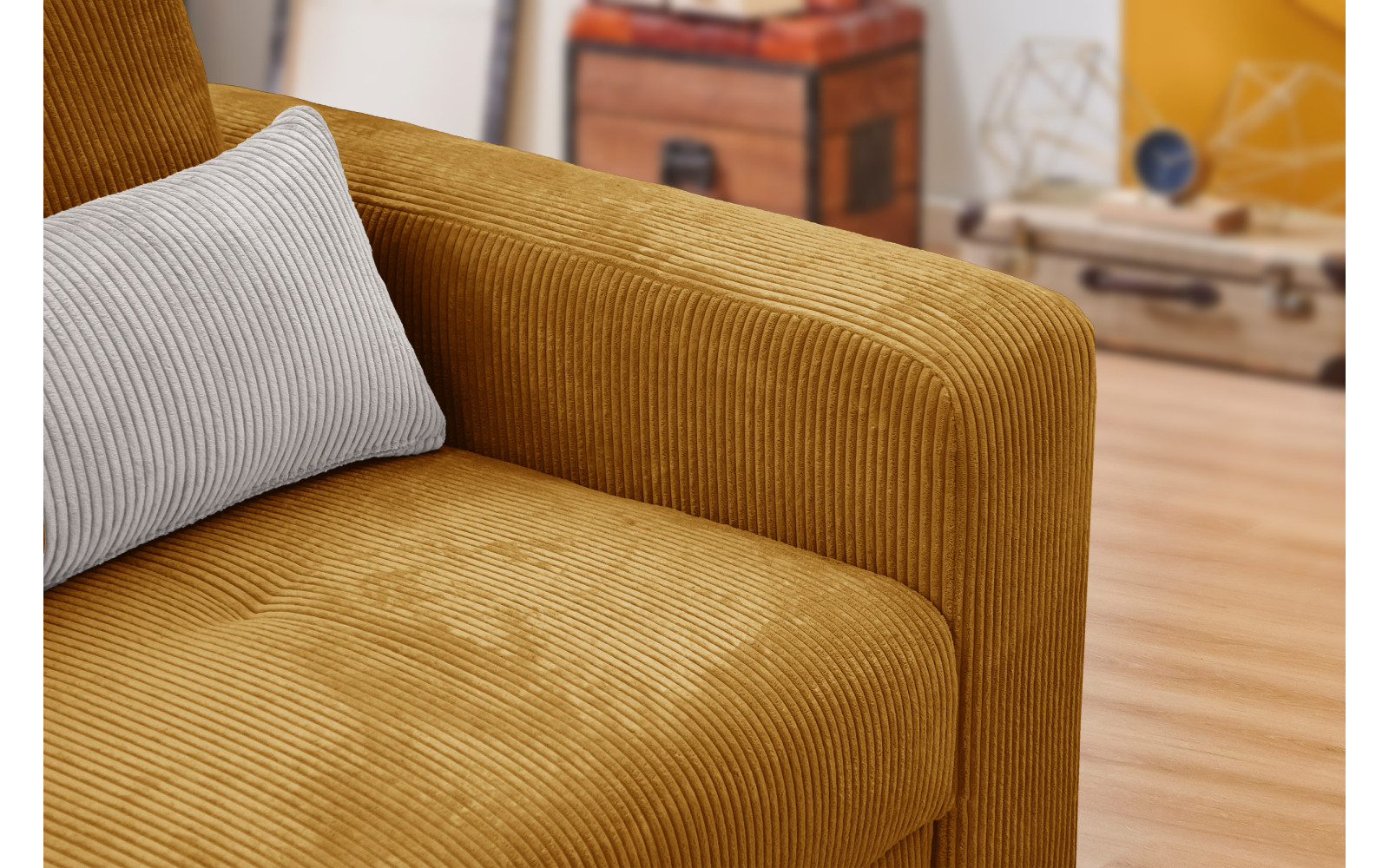 Fauteuil en velours côtelé OLI, jaune foncé