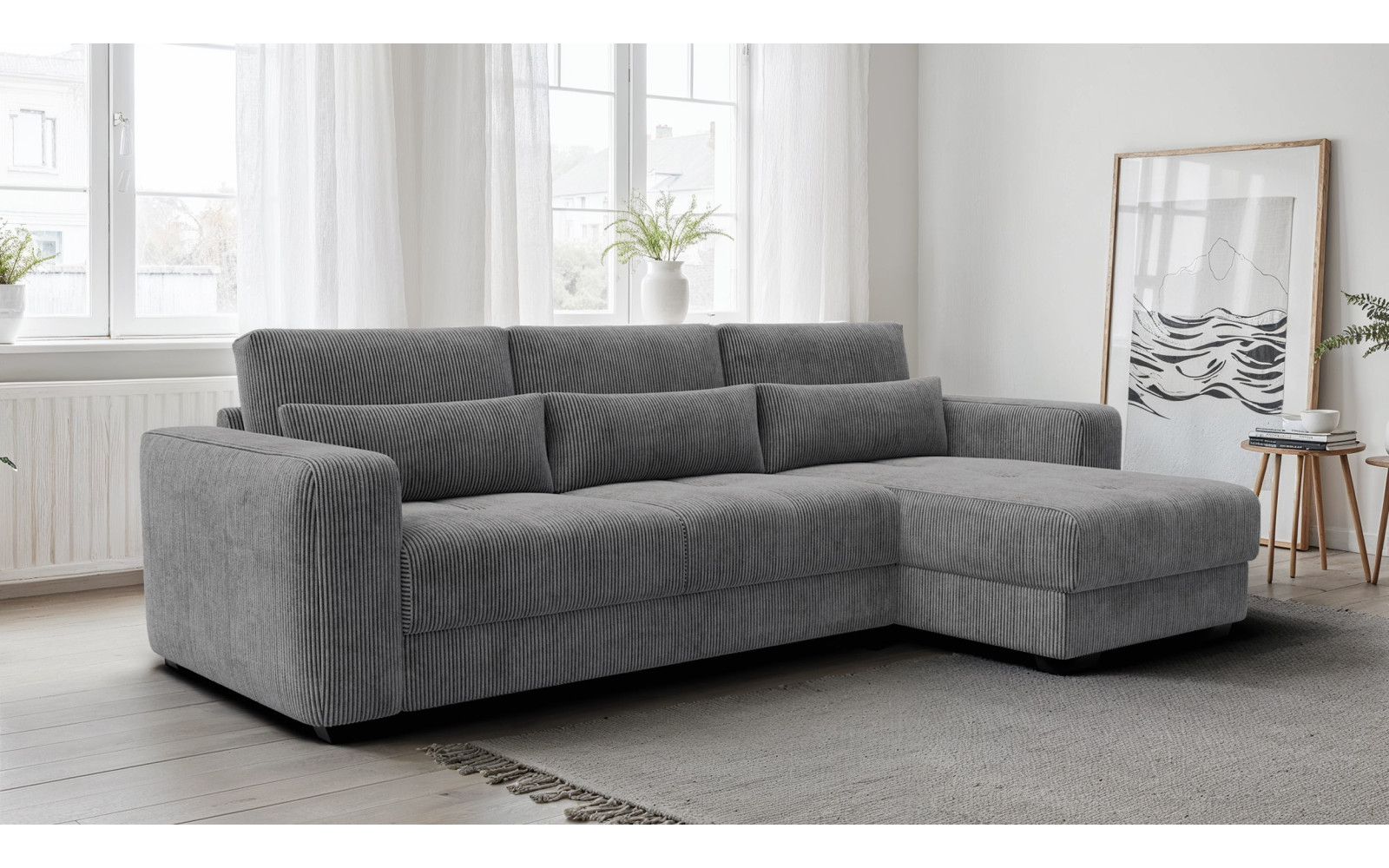 Canapé d’angle 4 places droit OLI, gris foncé