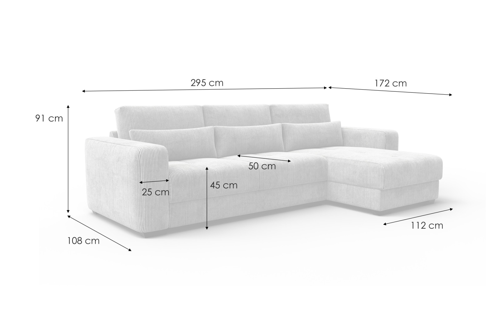 Canapé d’angle 4 places droit OLI, gris clair