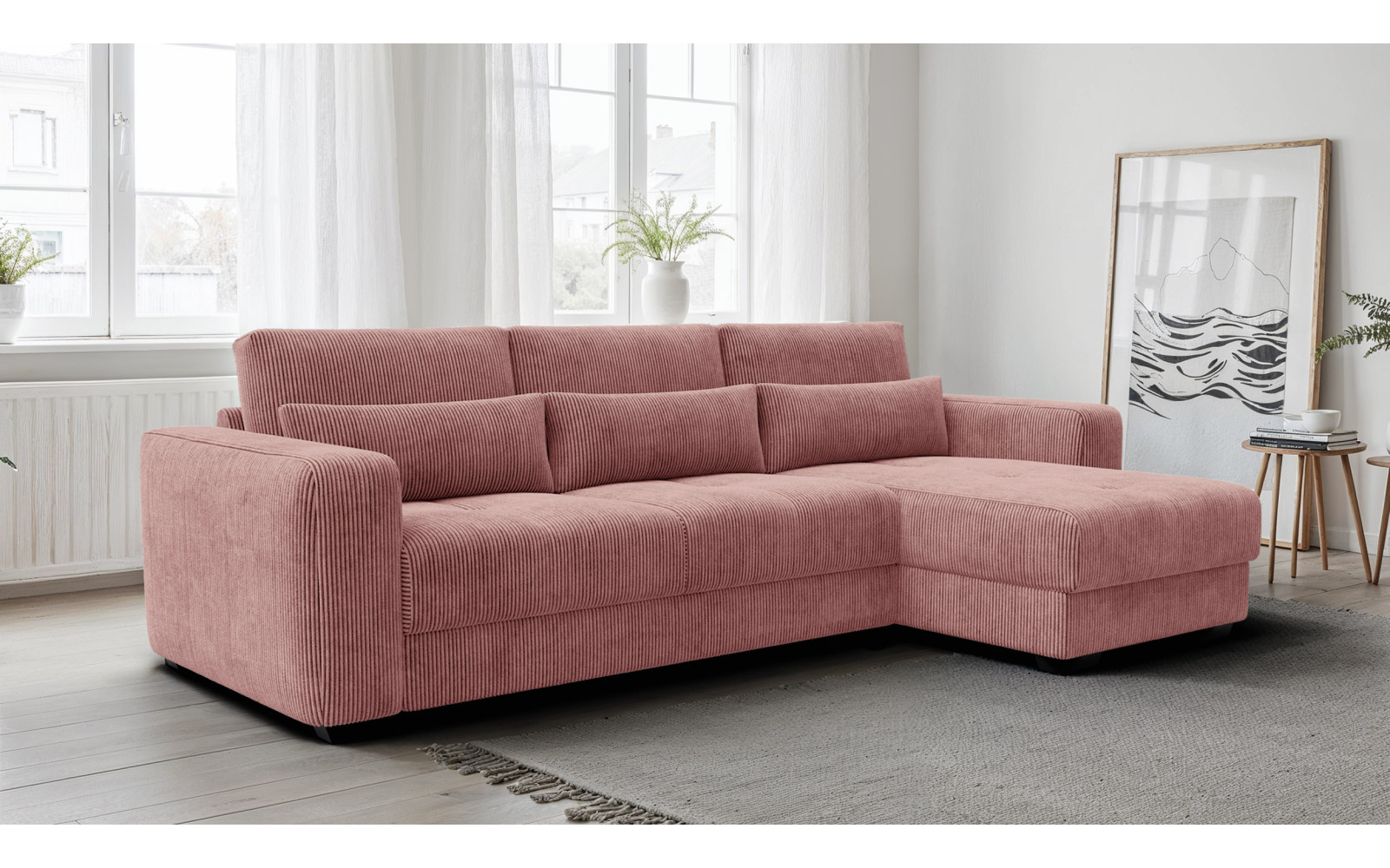Canapé d’angle 4 places droit OLI, vieux rose