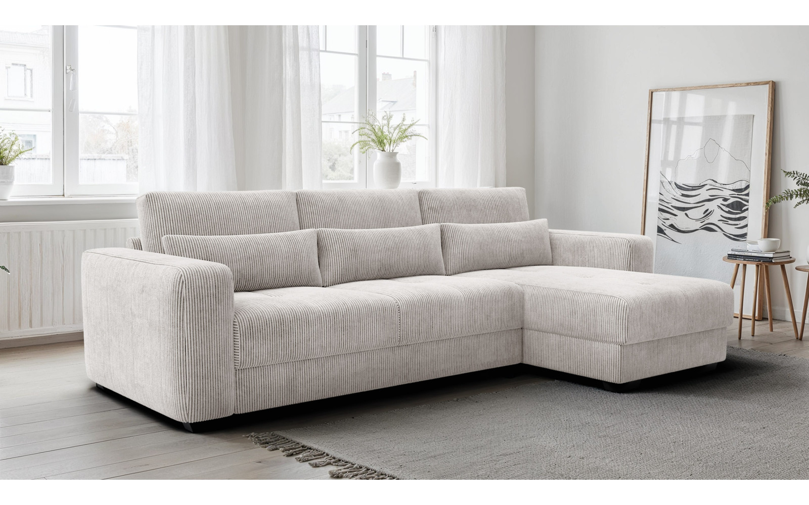 Canapé d’angle 4 places droit OLI, blanc perle