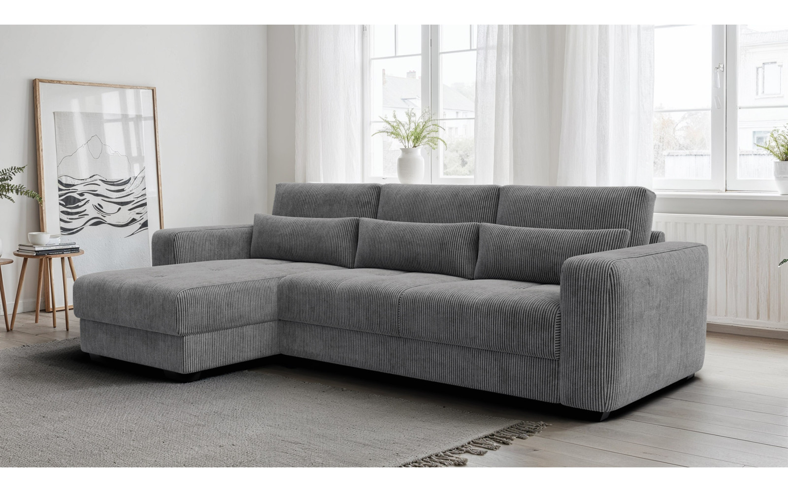 Canapé d’angle 4 places gauche OLI, gris foncé