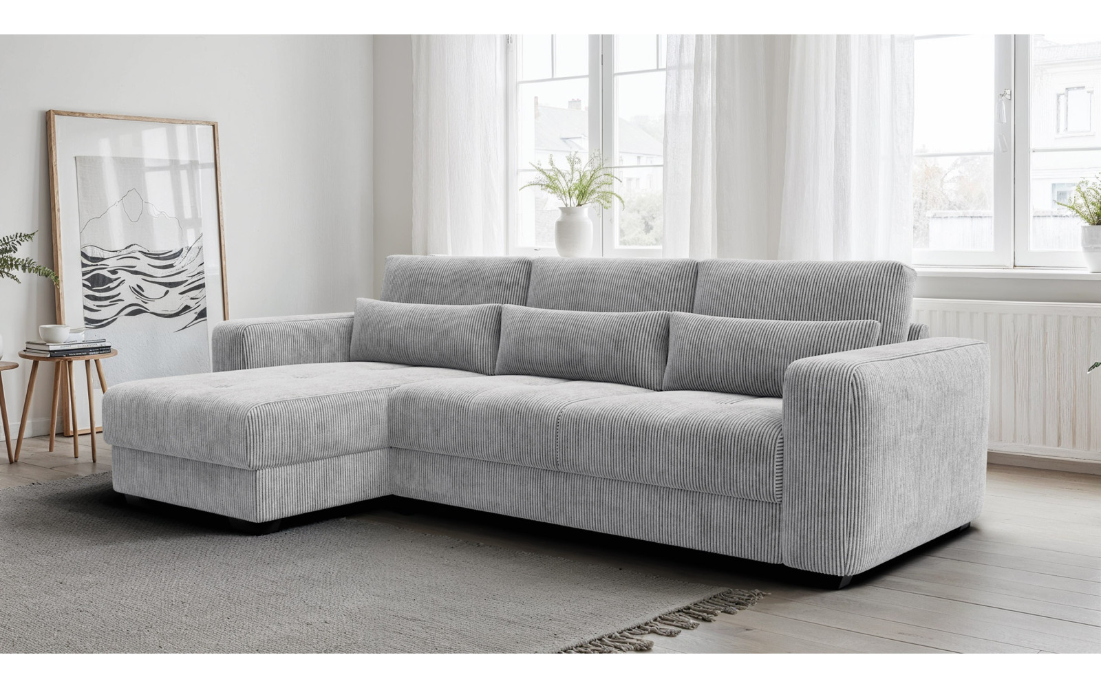 Canapé d’angle 4 places gauche OLI, gris clair