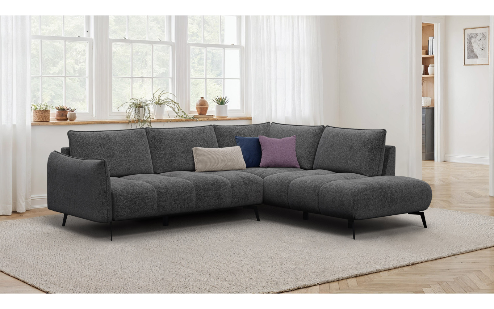 Canapé d’angle 5 places droit AERA, gris foncé