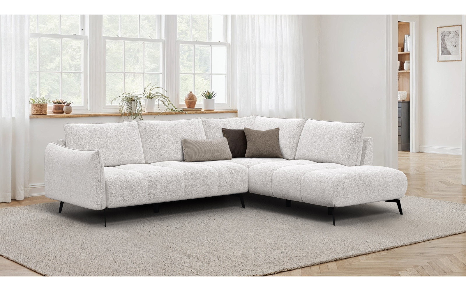 Canapé d’angle 5 places droit AERA, ecru