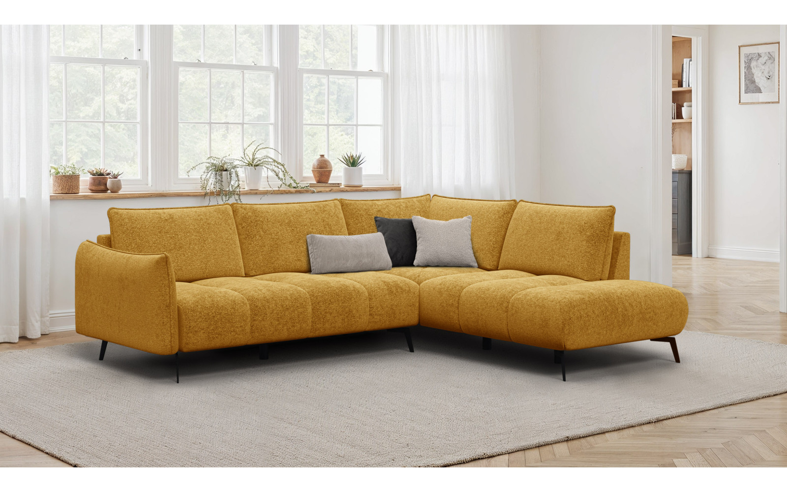 Canapé d’angle 5 places droit AERA, miel