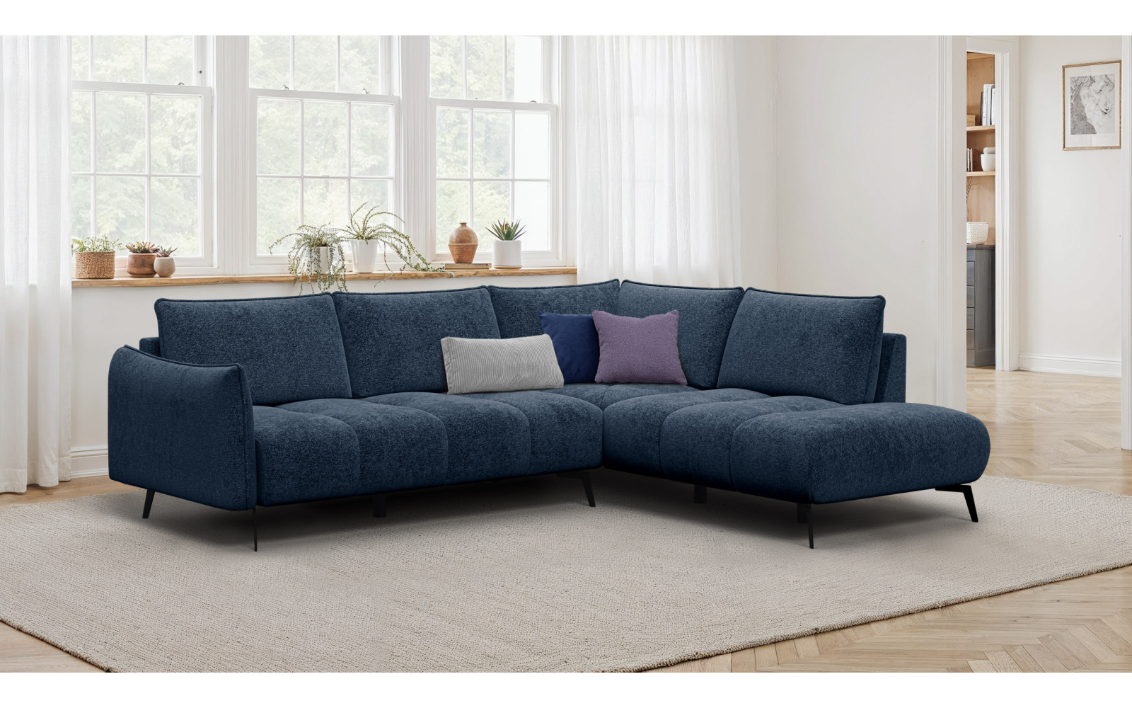 Canapé d’angle 5 places droit AERA, bleu marine