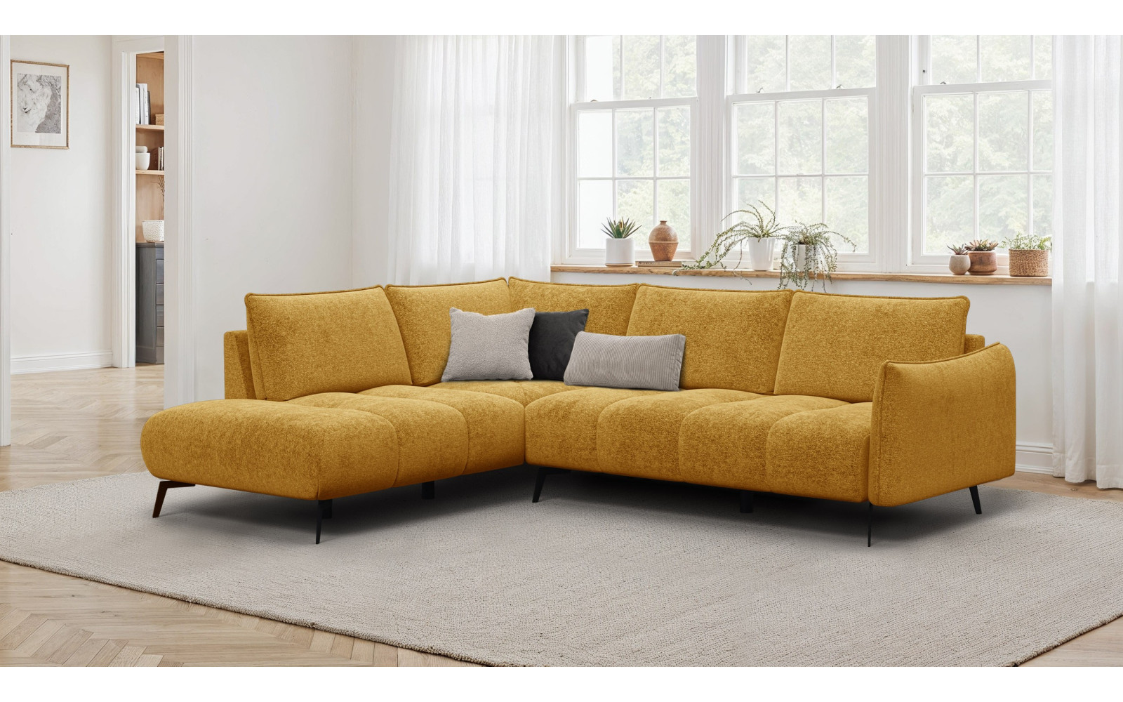 Canapé d’angle 5 places gauche AERA, miel