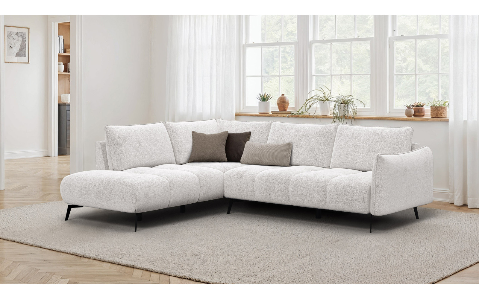 Canapé d’angle 5 places gauche AERA, ecru