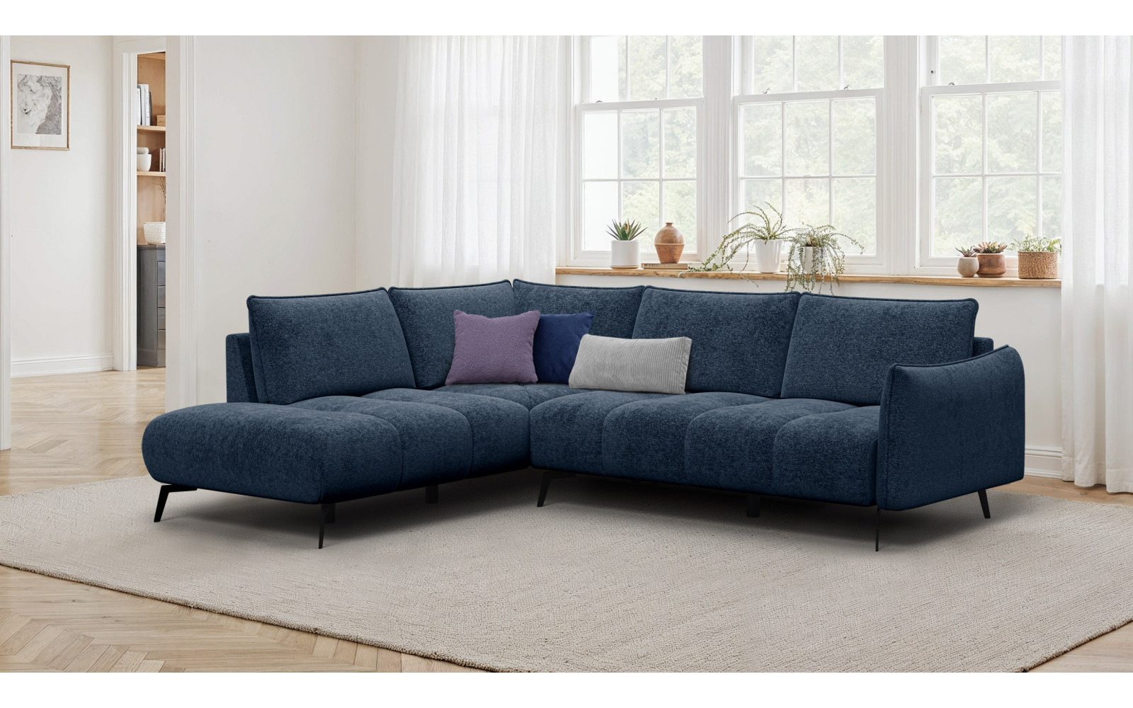 Canapé d’angle 5 places gauche AERA, bleu marine