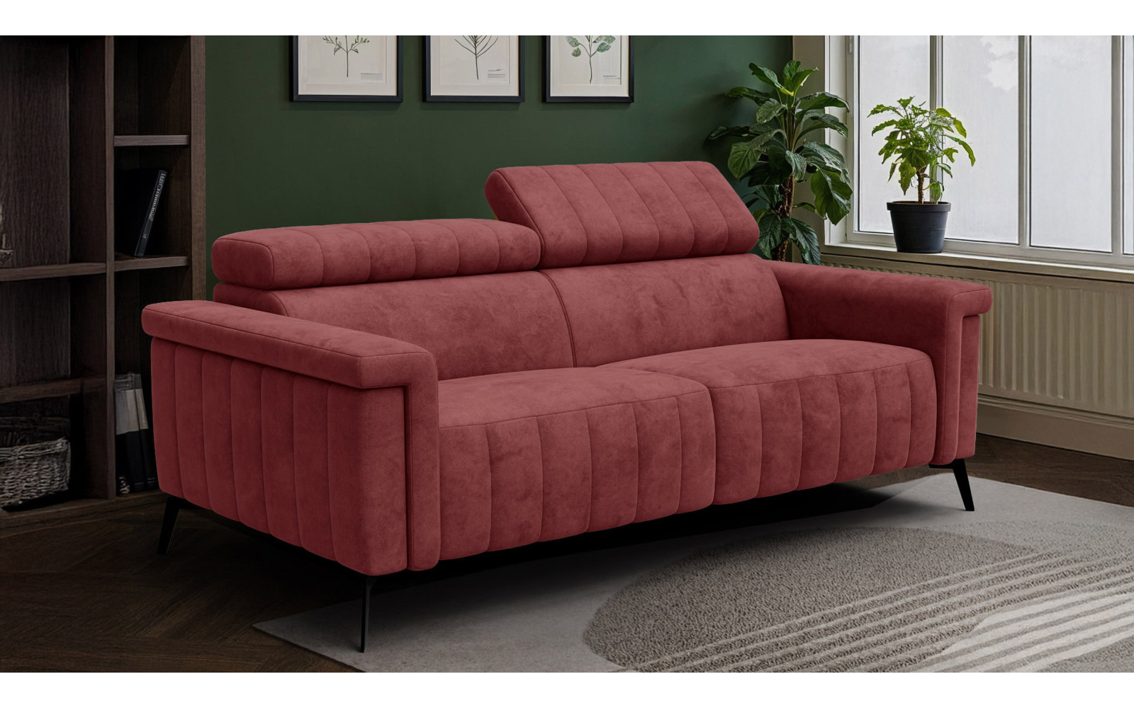 Canapé 3 places NORDEL, tissu bordeaux