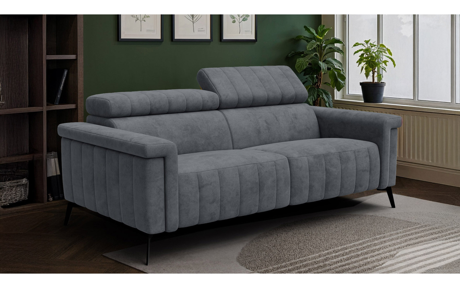 Canapé 3 places NORDEL, tissu gris foncé