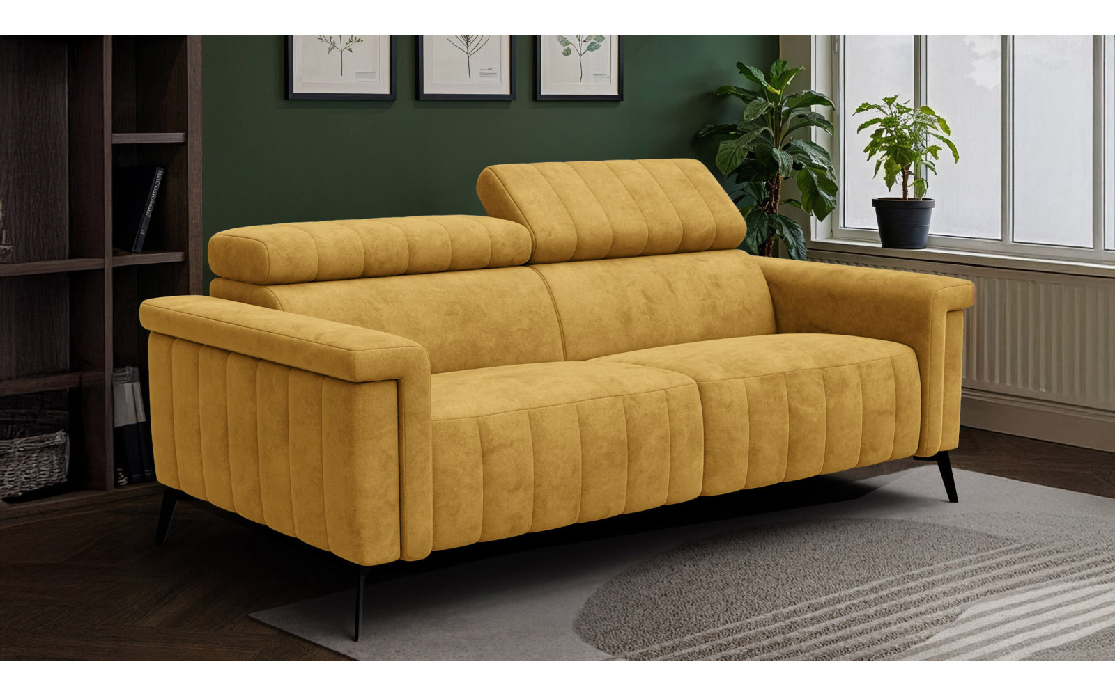 Canapé 3 places NORDEL, tissu moutarde