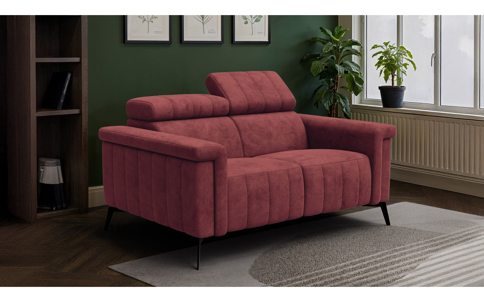 Canapé 2 places NORDEL, tissu bordeaux