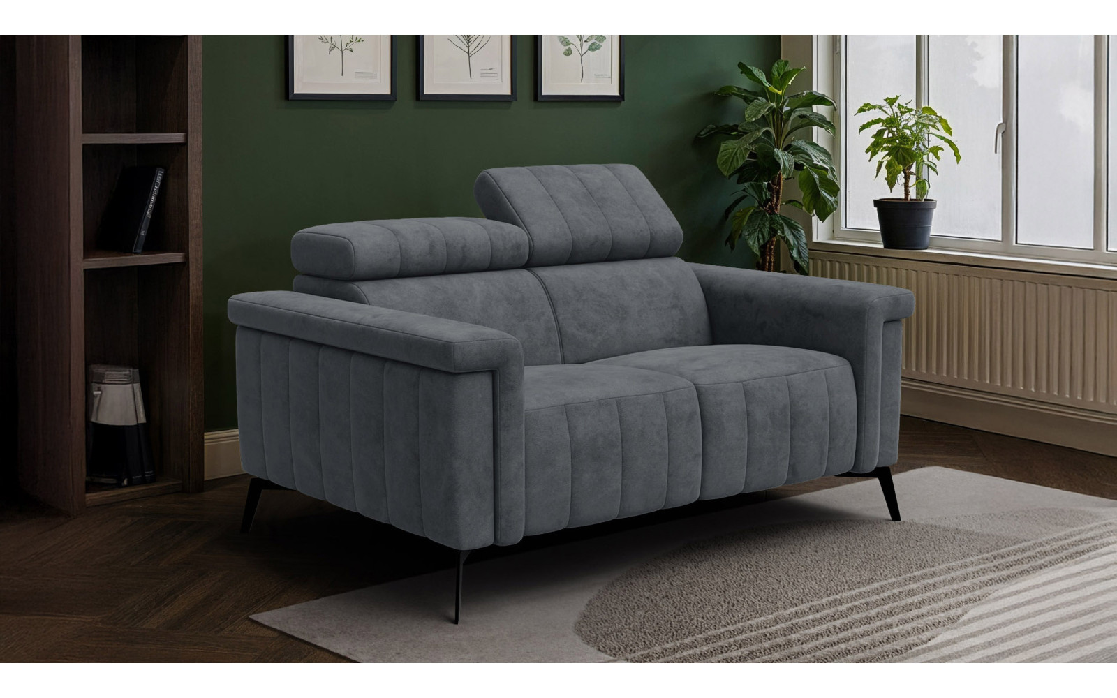 Canapé 2 places NORDEL, tissu gris foncé