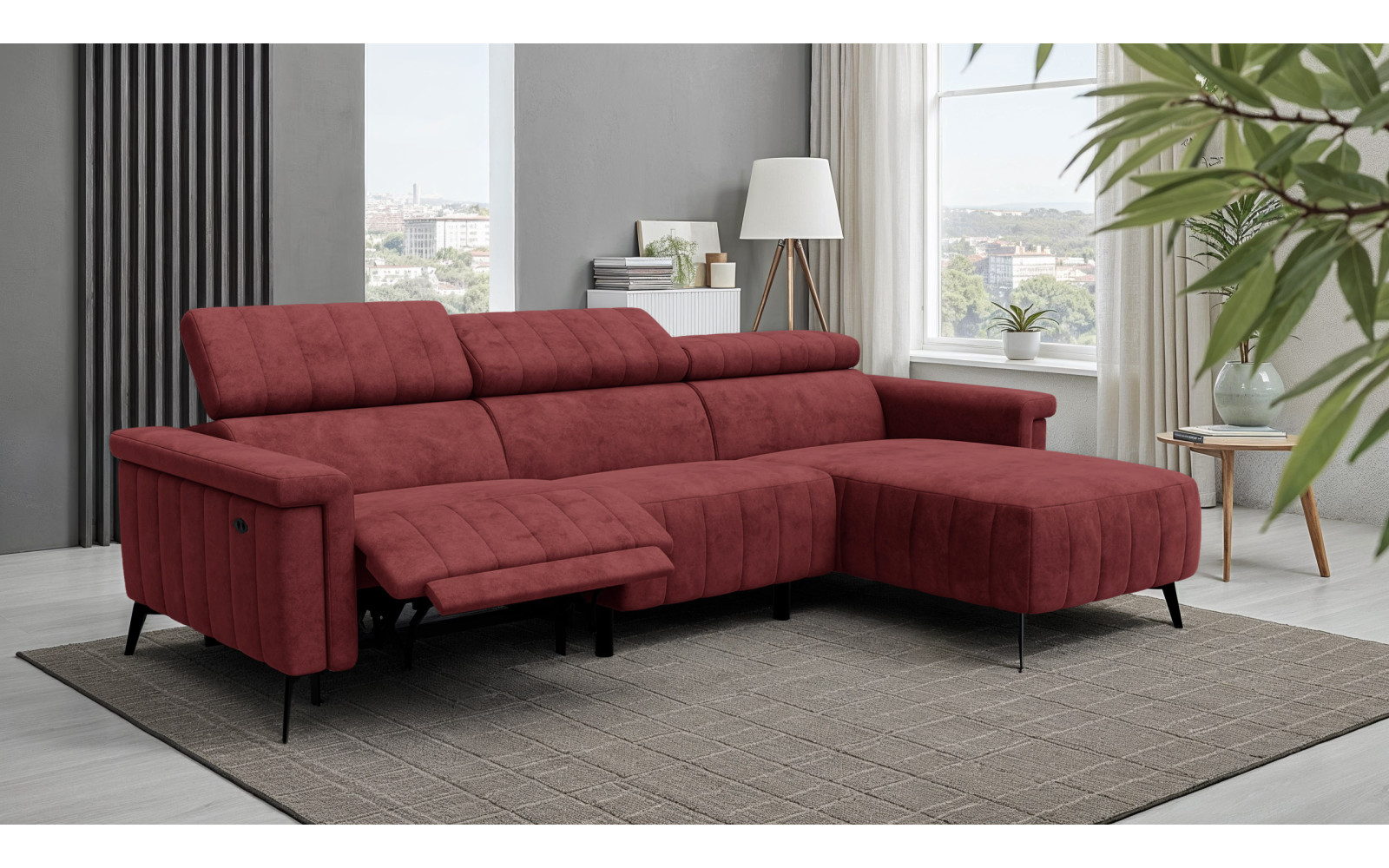 Canapé d'angle 4 places NORDEL, tissu bordeaux