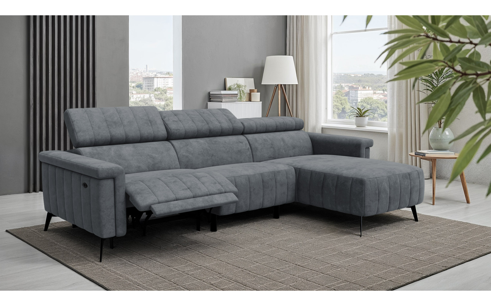 Canapé d'angle 4 places NORDEL, tissu gris foncé