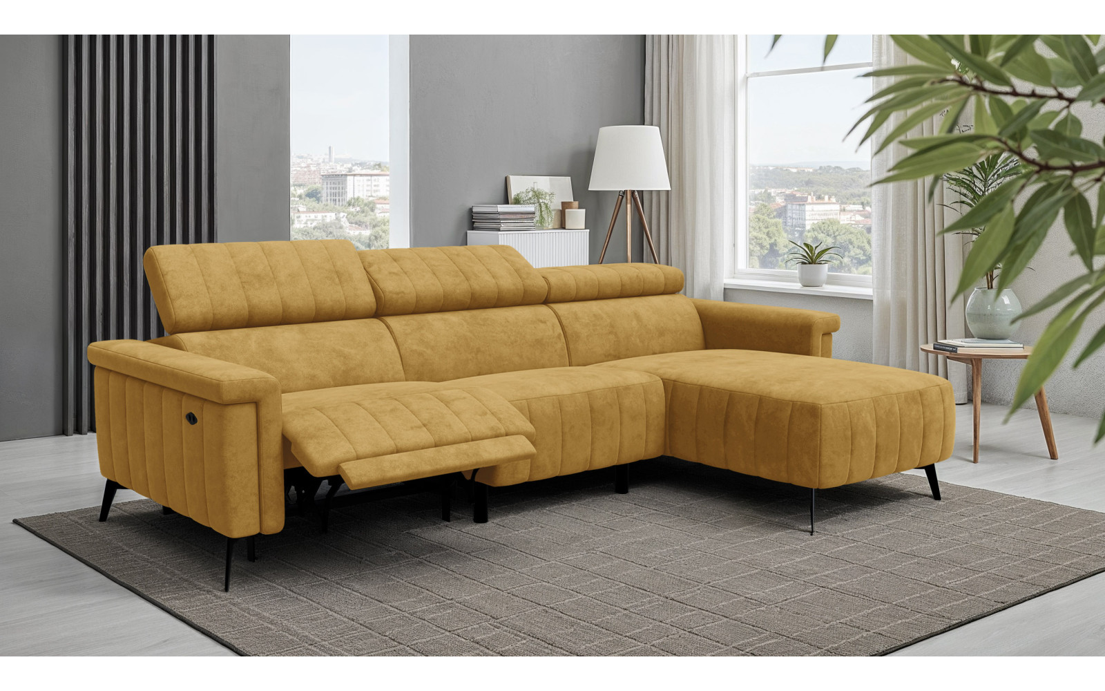Canapé d'angle 4 places NORDEL, tissu moutarde