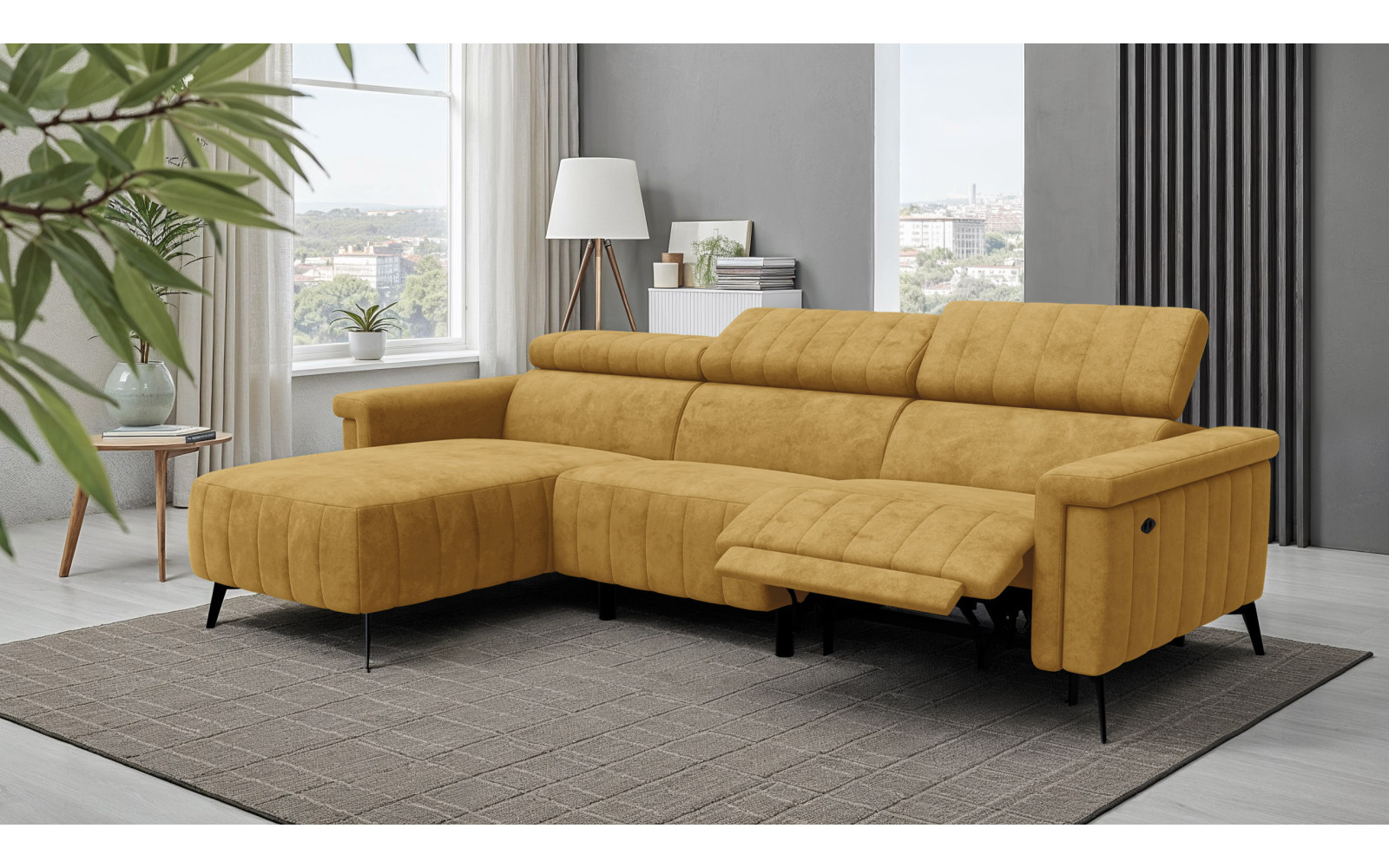 Canapé d'angle 4 places NORDEL, tissu moutarde