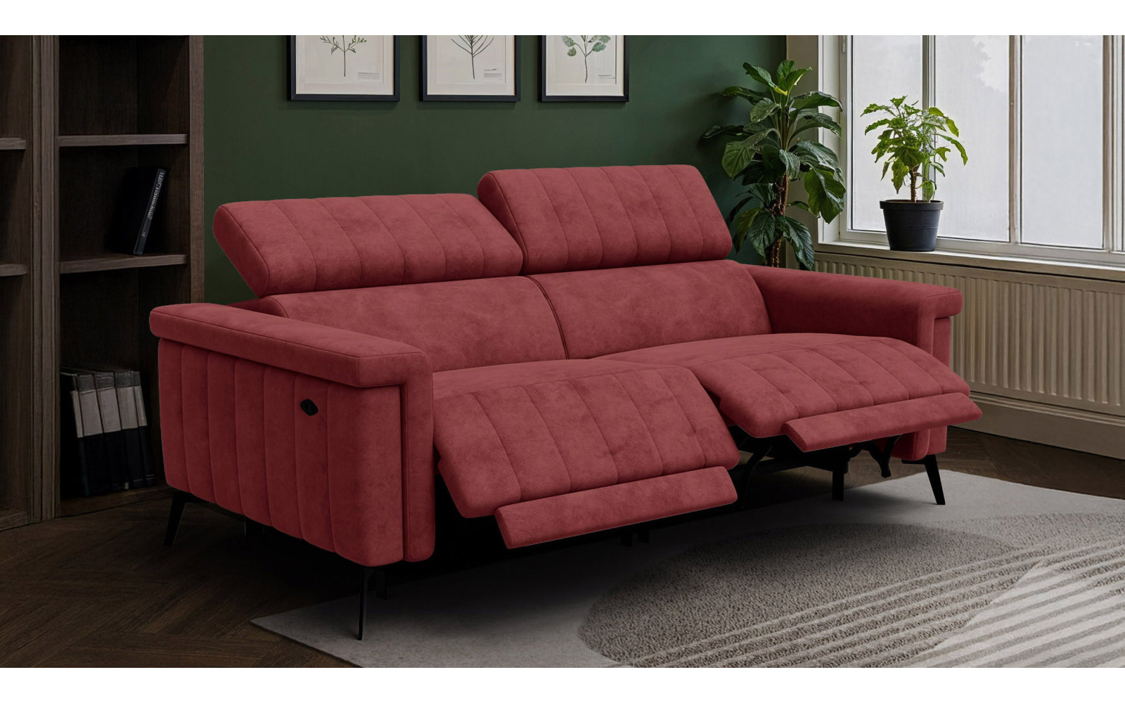 Canapé relax 3 places NORDEL, tissu bordeaux