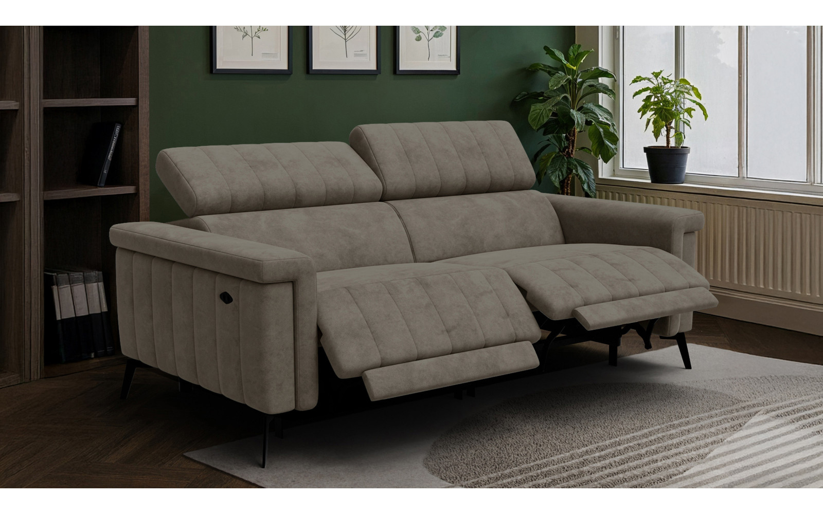 Canapé relax 3 places NORDEL, tissu taupe